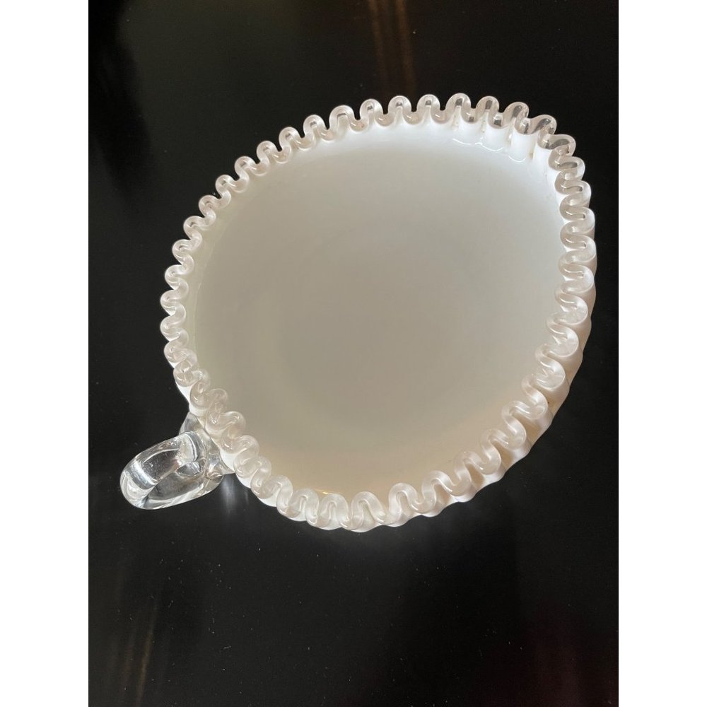 Vintage Fenton Milk Glass Ruffled Silvercrest Heart Dish
